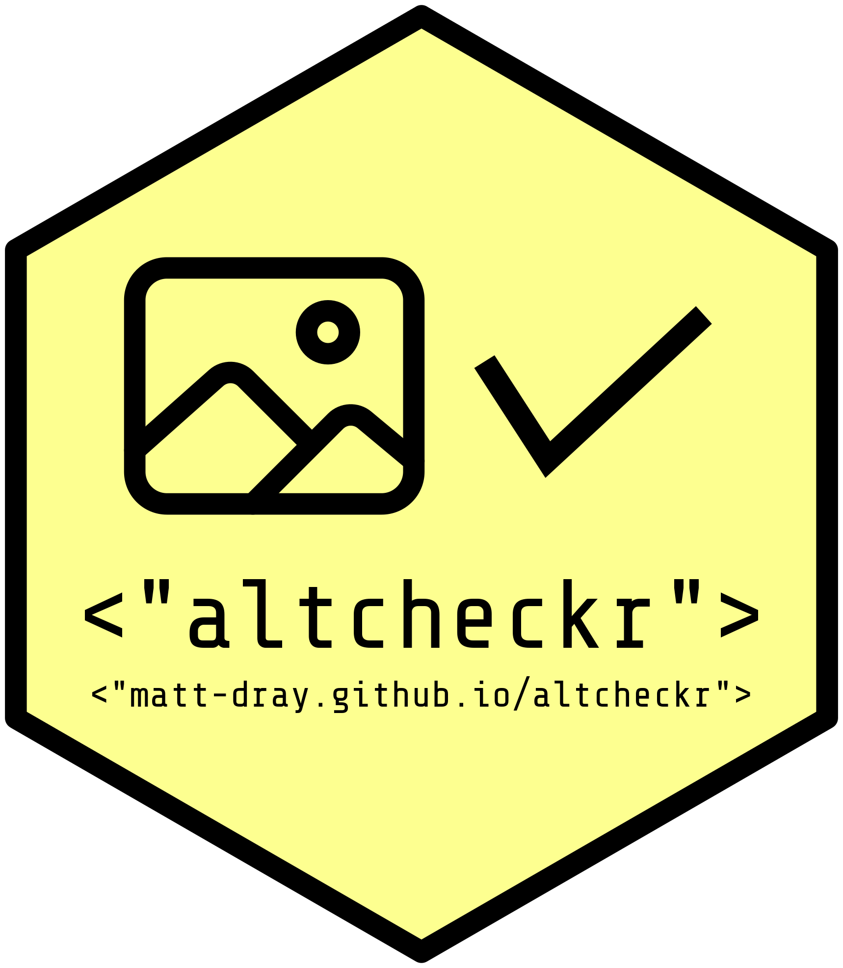 Hex sticker for altchecker, with the package name, a checkmark and the URL matt-dray.github.io/altcheckr.