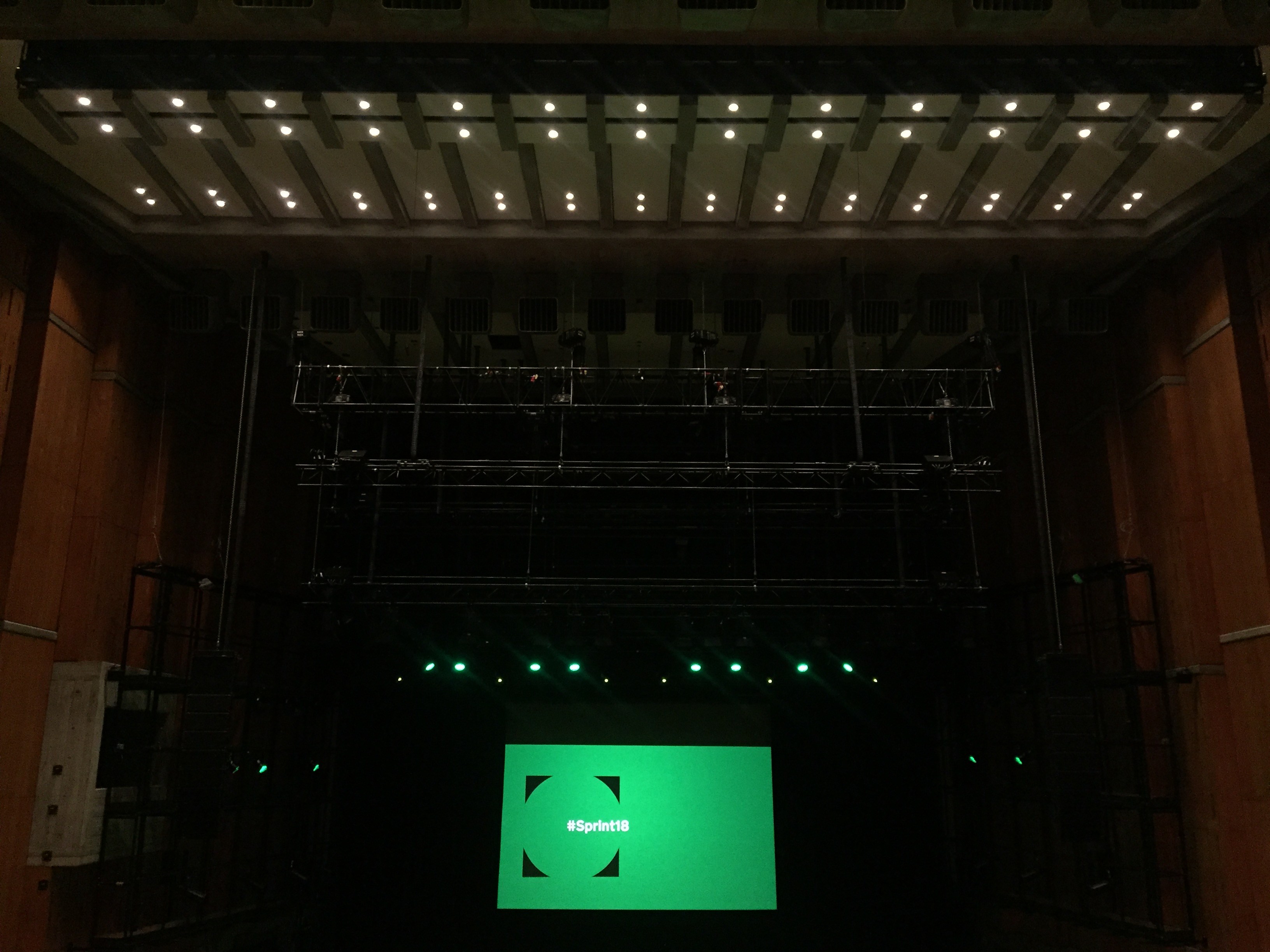 #Sprint18 logo projected onto the screen in the auditorium