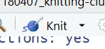 The 'knit' button in RStudio showing a ball of wool with a knitting needle in it.