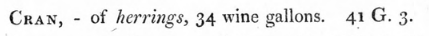 Clipping from an 1820 report that says a cran unit is equal to 34 wine gallons.