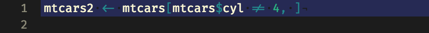 A line of code showing ligatures for the assignment arrow and 'not equal to'.
