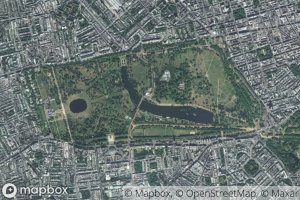 A satellite view of Hyde Park in London, with watermarks of copyrights for Mapbox, OpenStreetMap and Maxar.