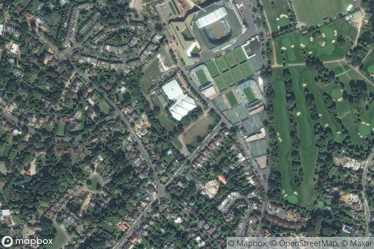 A satellite image of part of London, showing what looks like a large number of tennis courts, including some in stadia.