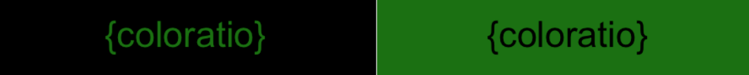 The word 'coloratio' in green text on a black background and vice versa to its right.