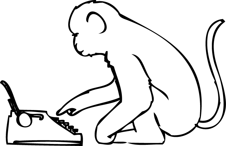 A line-drawn monkey poking a typewriter.