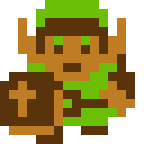 Two-frame sprite animation of Link from The Legend of Zelda walking forwards.